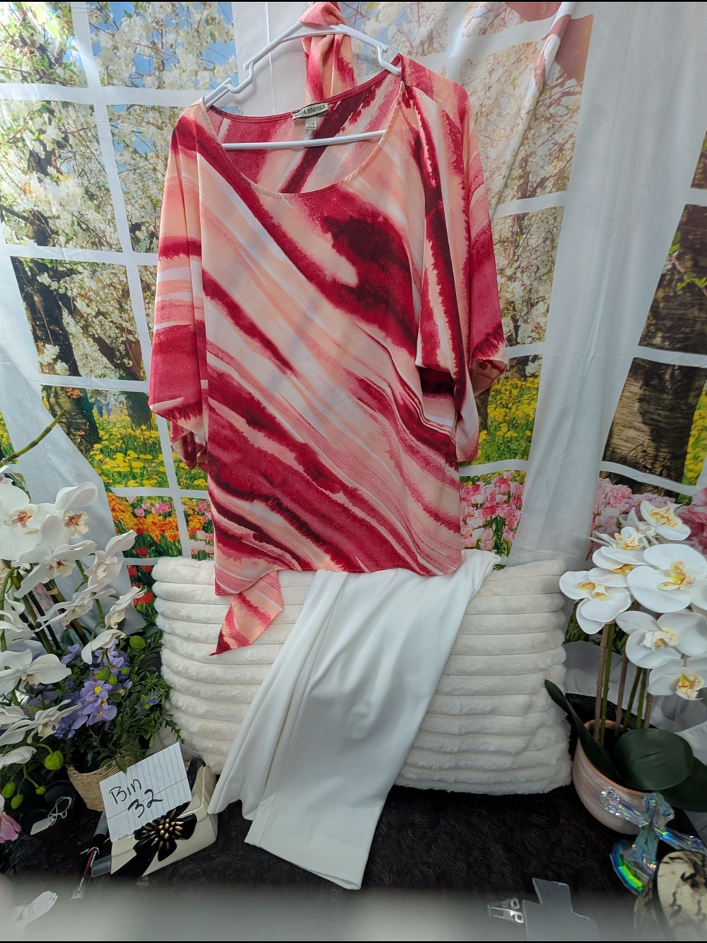 Red & Pink Abstract Pantsuit